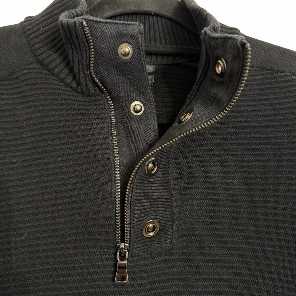 INC International Concepts Black Quarter Zip Snap ribbed knit Sweater Medium - Picture 5 of 8